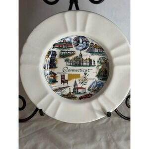 Vintage Connecticut Souvenir Plate State Map Landmarks Conrad Crafters USA Decor